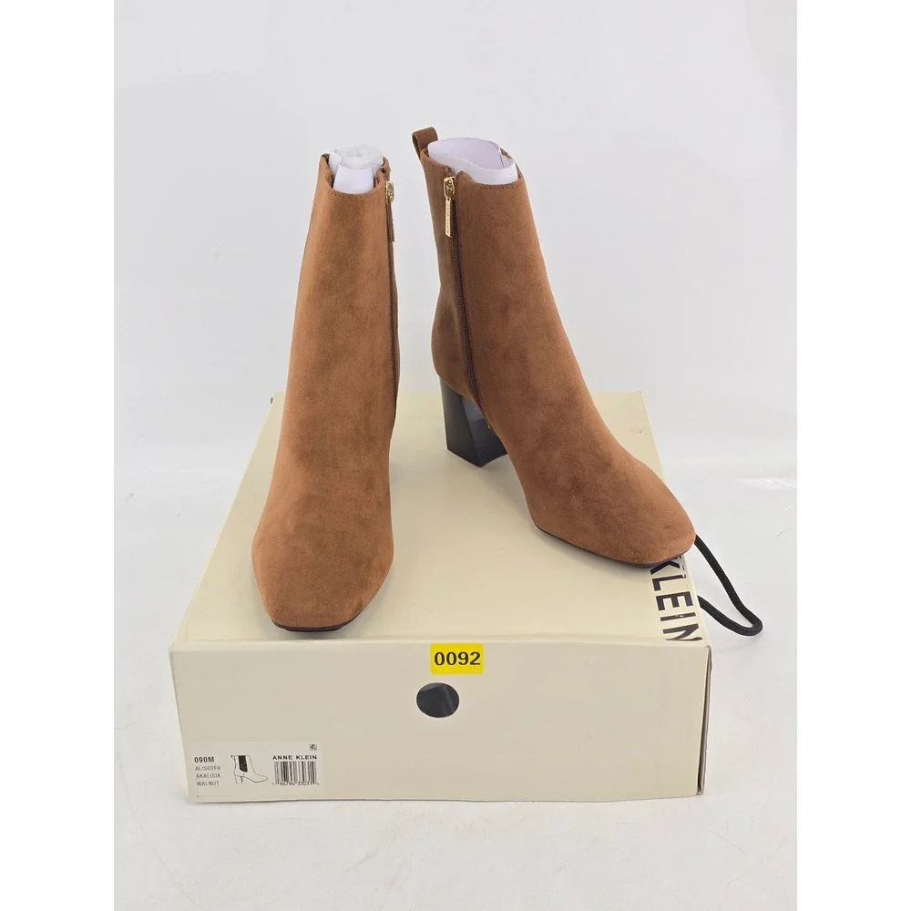 Anne Klein Akalisia Ankle Boots Women 9M Walnut Brown Suede Block Heel - NEW